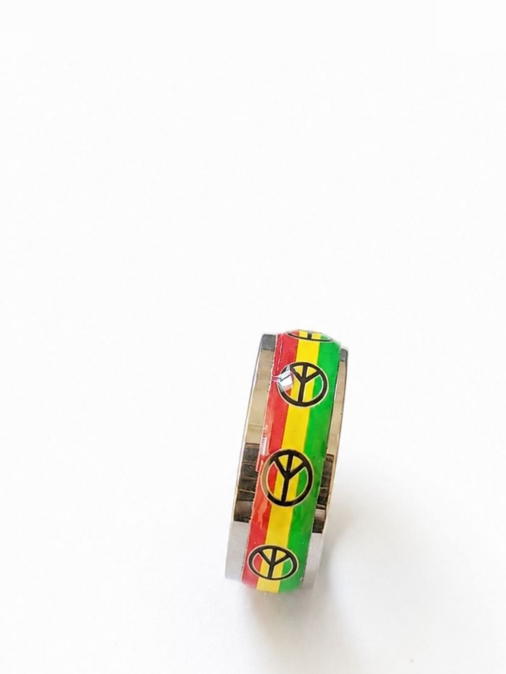 Rasta Peace Sign Stainless Steel Band Ring Size 7.5
